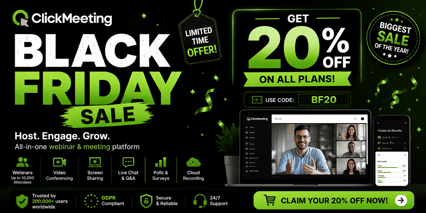 Clickmeeting Black Friday Deals 2026 – 20% Discount on All Plans!